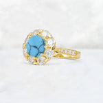 Round Cut Turquoise Floral Halo Engagement Ring - Additional view
