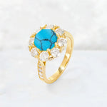 Round Cut Turquoise Floral Halo Engagement Ring - Additional view