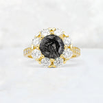 Round Cut Black Rutilated Quartz Floral Halo Engagement Ring - Additional view