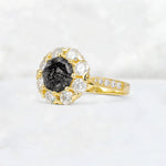 Round Cut Black Rutilated Quartz Floral Halo Engagement Ring - Additional view