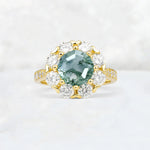 Round Cut Moss Agate Floral Halo Engagement Ring - Additional view