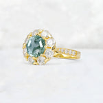 Round Cut Moss Agate Floral Halo Engagement Ring - Additional view
