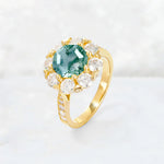 Round Cut Moss Agate Floral Halo Engagement Ring - Additional view