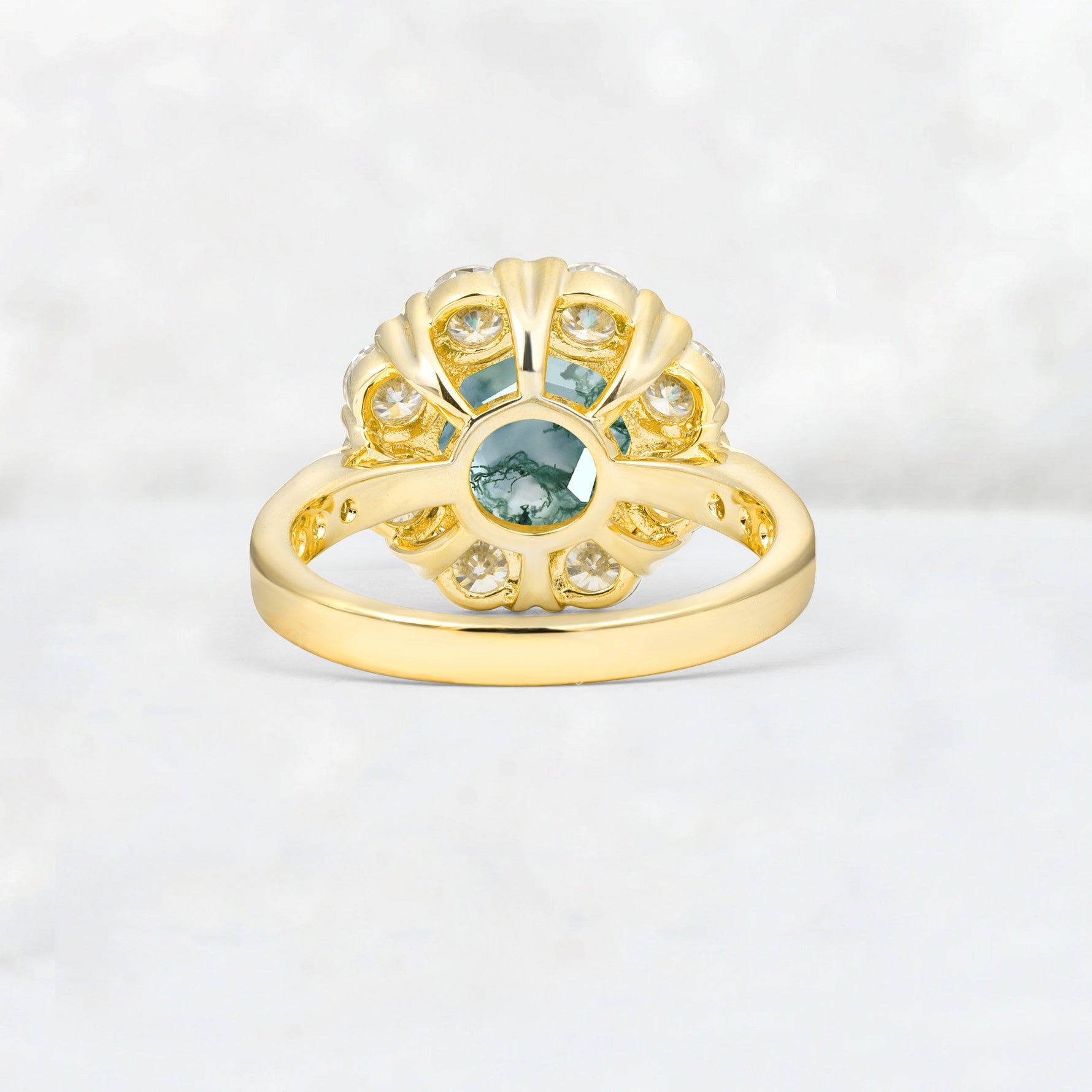 Round Cut Moss Agate Floral Halo Engagement Ring - Additional view