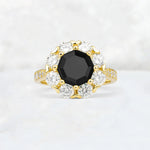 Round Cut Black Onyx Floral Halo Engagement Ring - Additional view