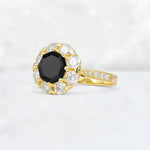 Round Cut Black Onyx Floral Halo Engagement Ring - Additional view