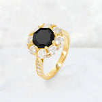 Round Cut Black Onyx Floral Halo Engagement Ring - Additional view