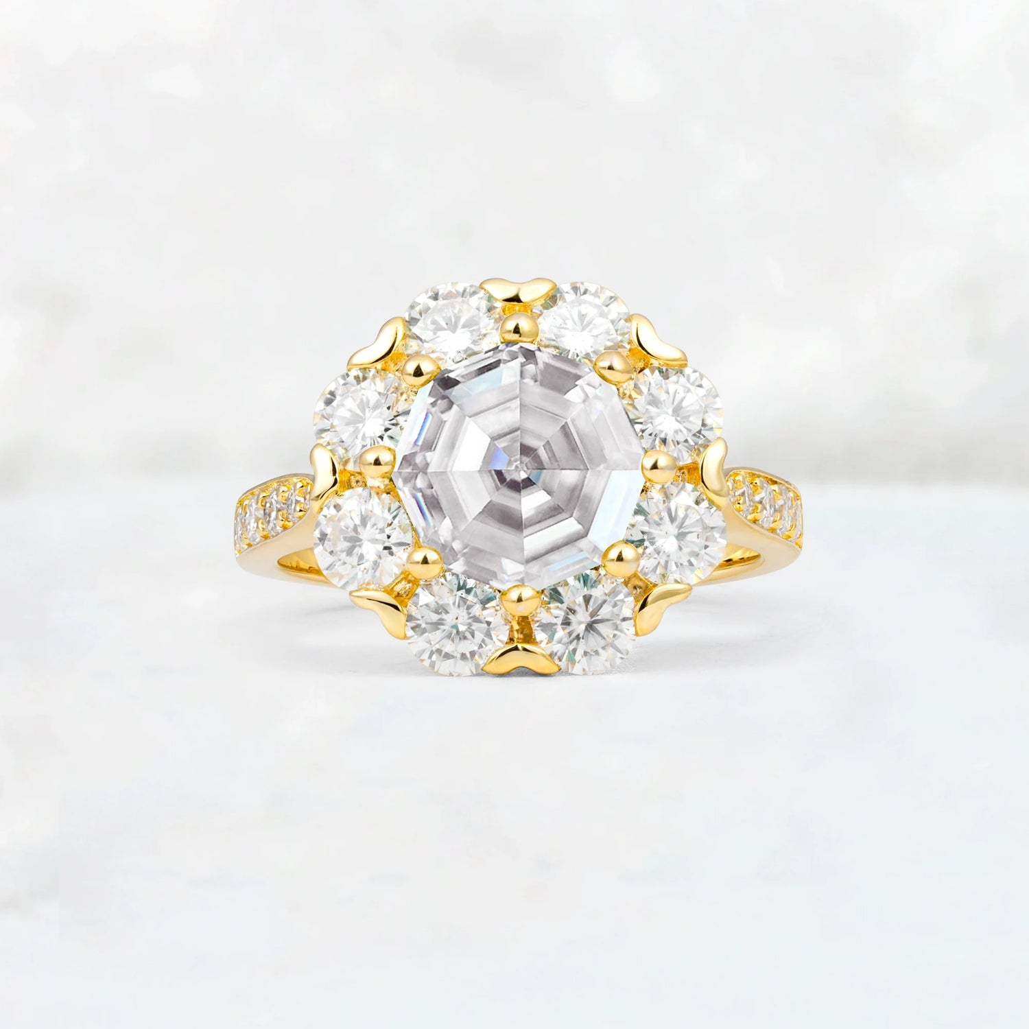 Round Cut Lab Diamond Floral Halo Engagement Ring