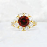 Round Cut Garnet Floral Halo Engagement Ring - Additional view