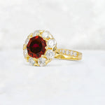 Round Cut Garnet Floral Halo Engagement Ring - Additional view