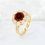 Round Cut Garnet Floral Halo Engagement Ring - Additional view