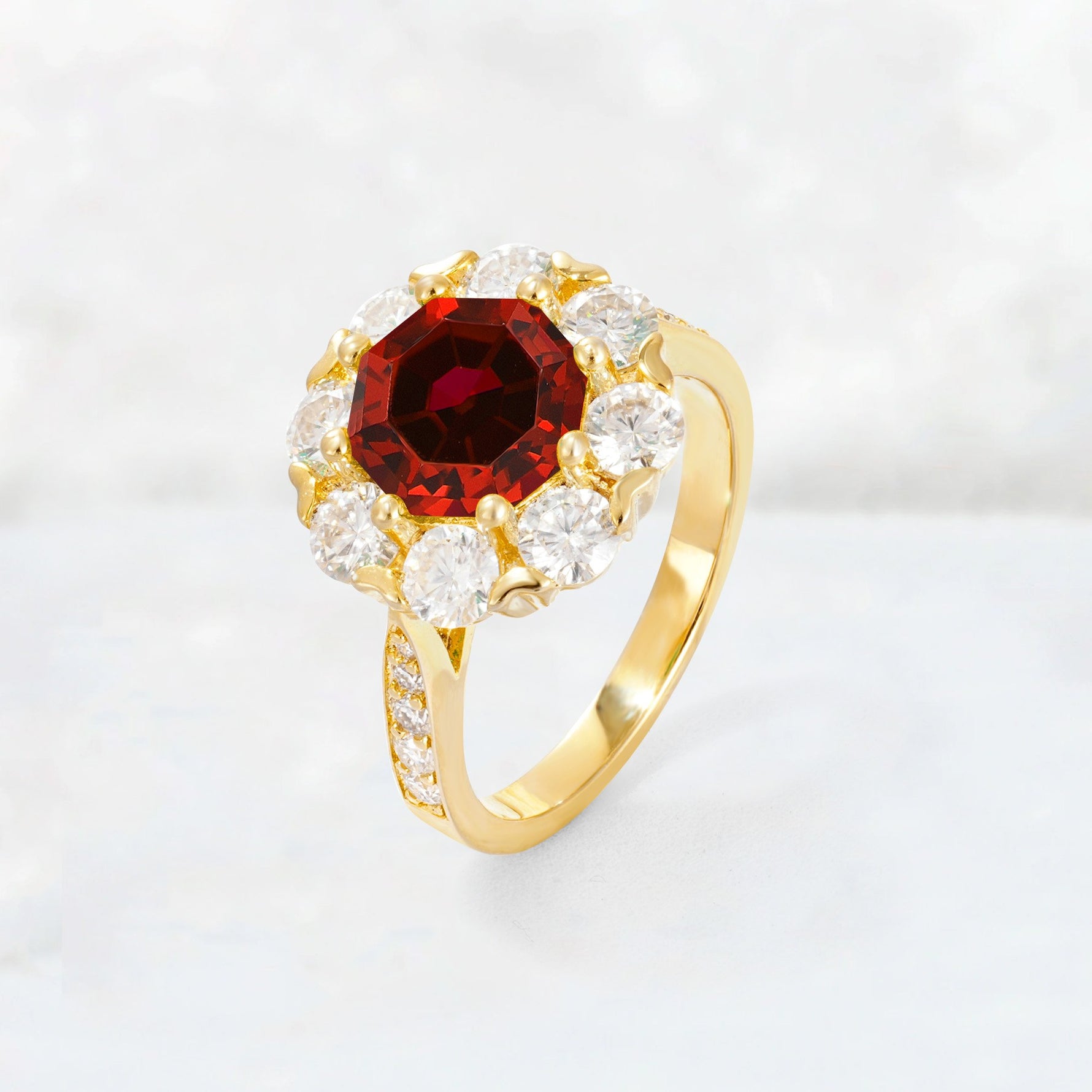 Round Cut Garnet Floral Halo Engagement Ring - Additional view