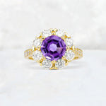 Round Cut Amethyst Floral Halo Engagement Ring - Additional view