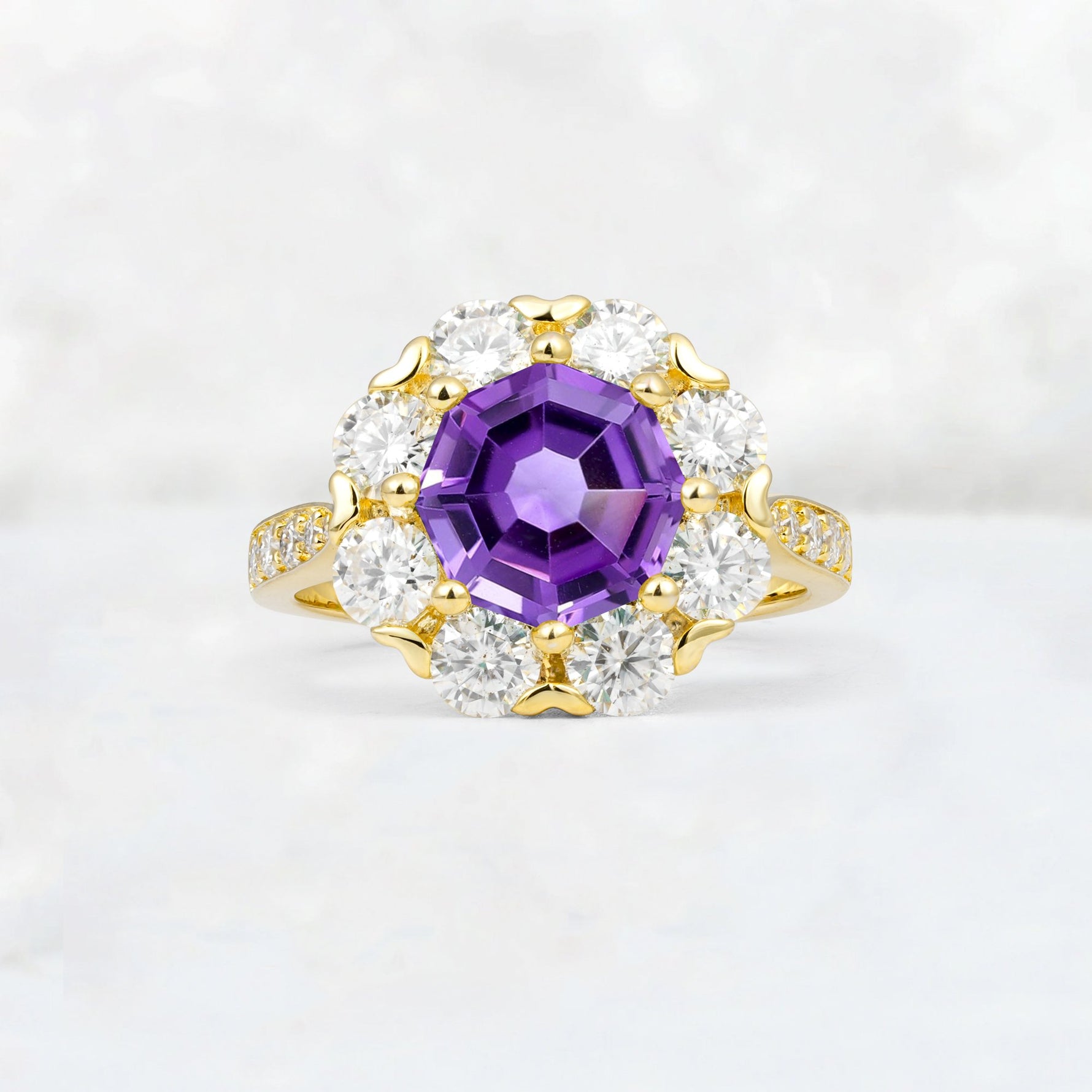 Round Cut Amethyst Floral Halo Engagement Ring - Additional view