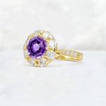 Round Cut Amethyst Floral Halo Engagement Ring - Additional view