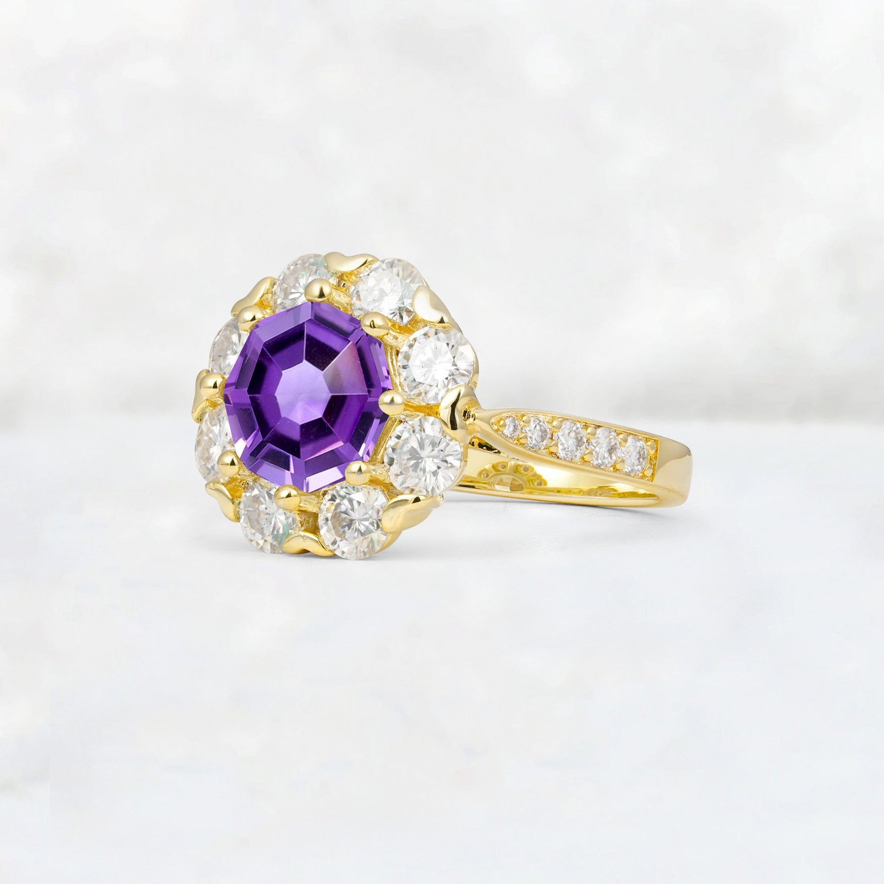 Round Cut Amethyst Floral Halo Engagement Ring - Additional view