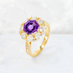 Round Cut Amethyst Floral Halo Engagement Ring - Additional view