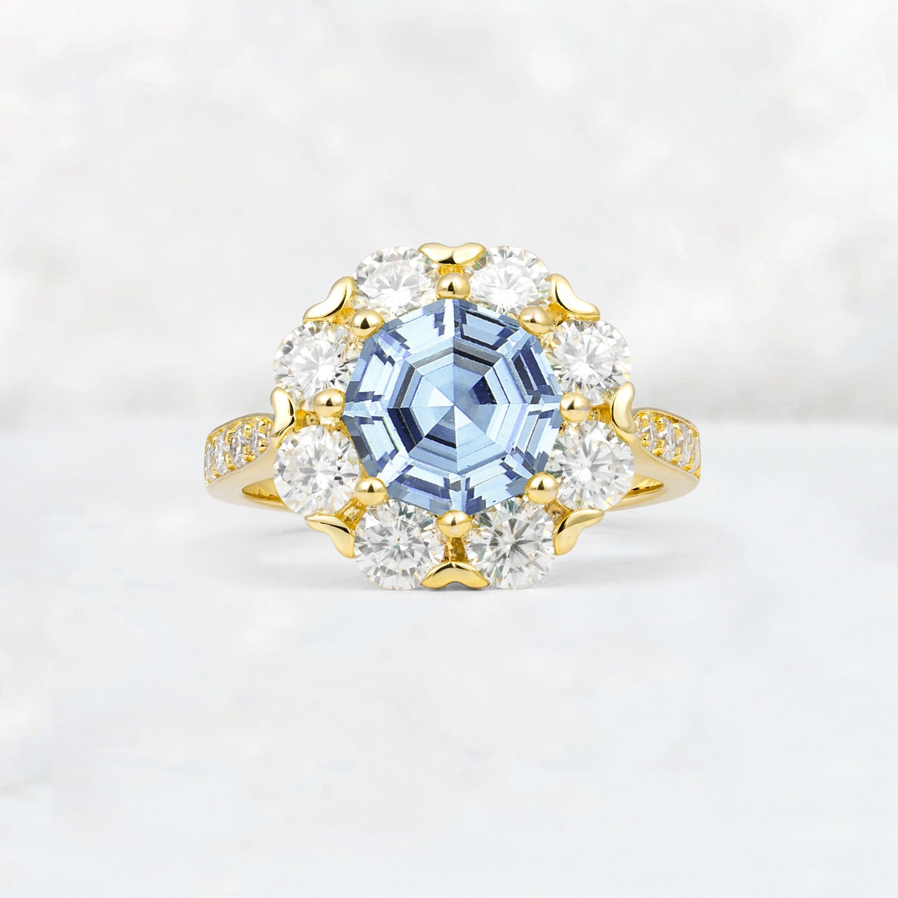 Round Cut Aquamarine Floral Halo Engagement Ring - Additional view