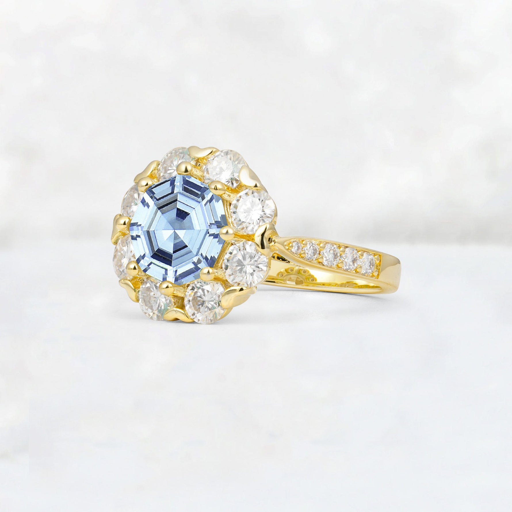 Round Cut Aquamarine Floral Halo Engagement Ring - Additional view