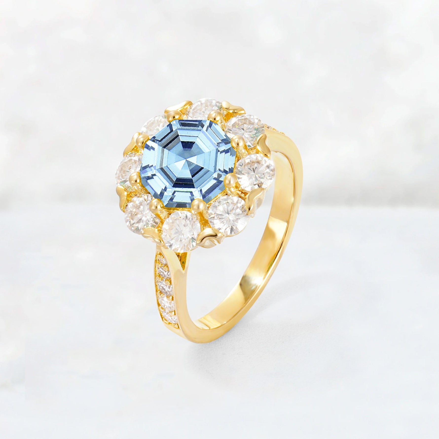 Round Cut Aquamarine Floral Halo Engagement Ring - Additional view