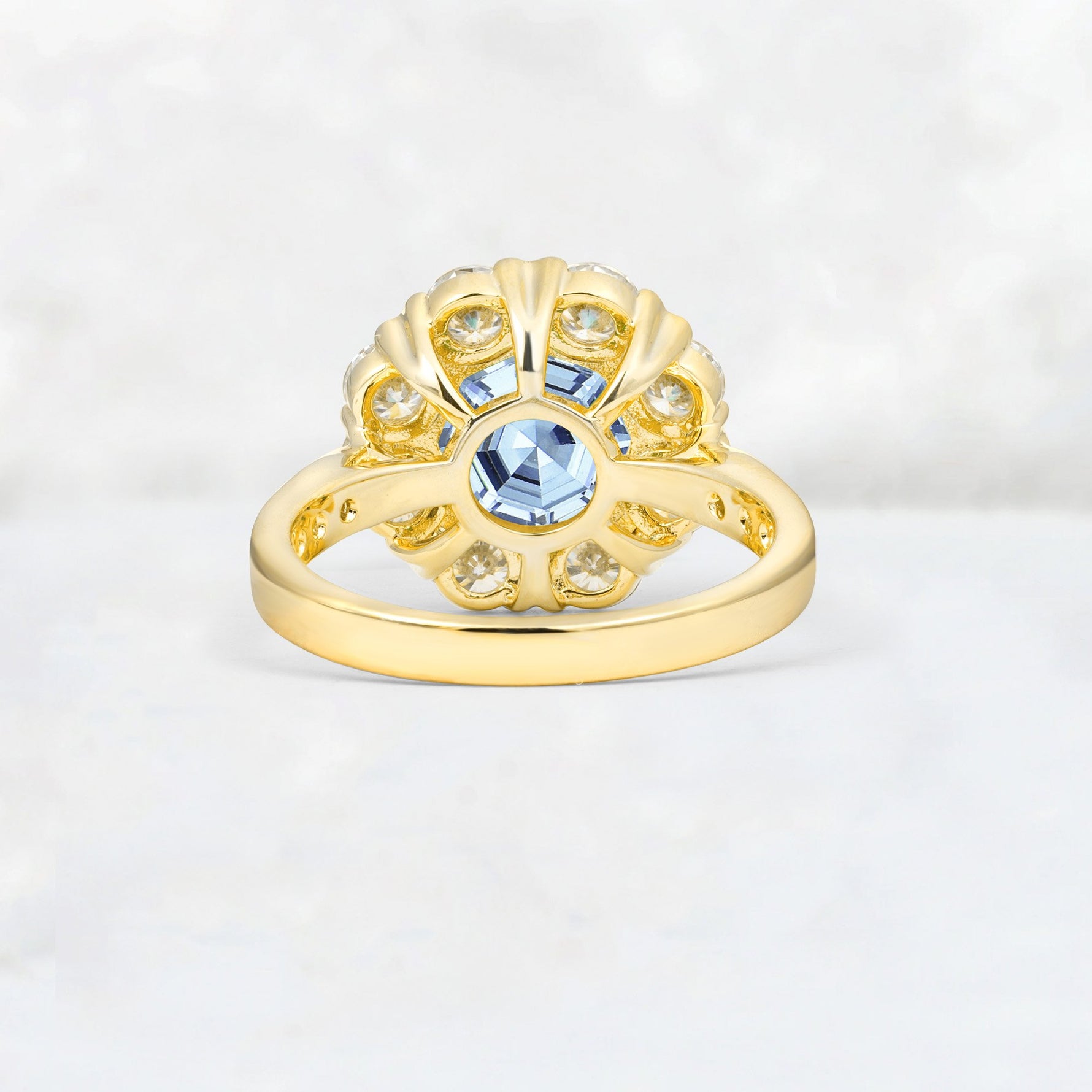 Round Cut Aquamarine Floral Halo Engagement Ring - Additional view