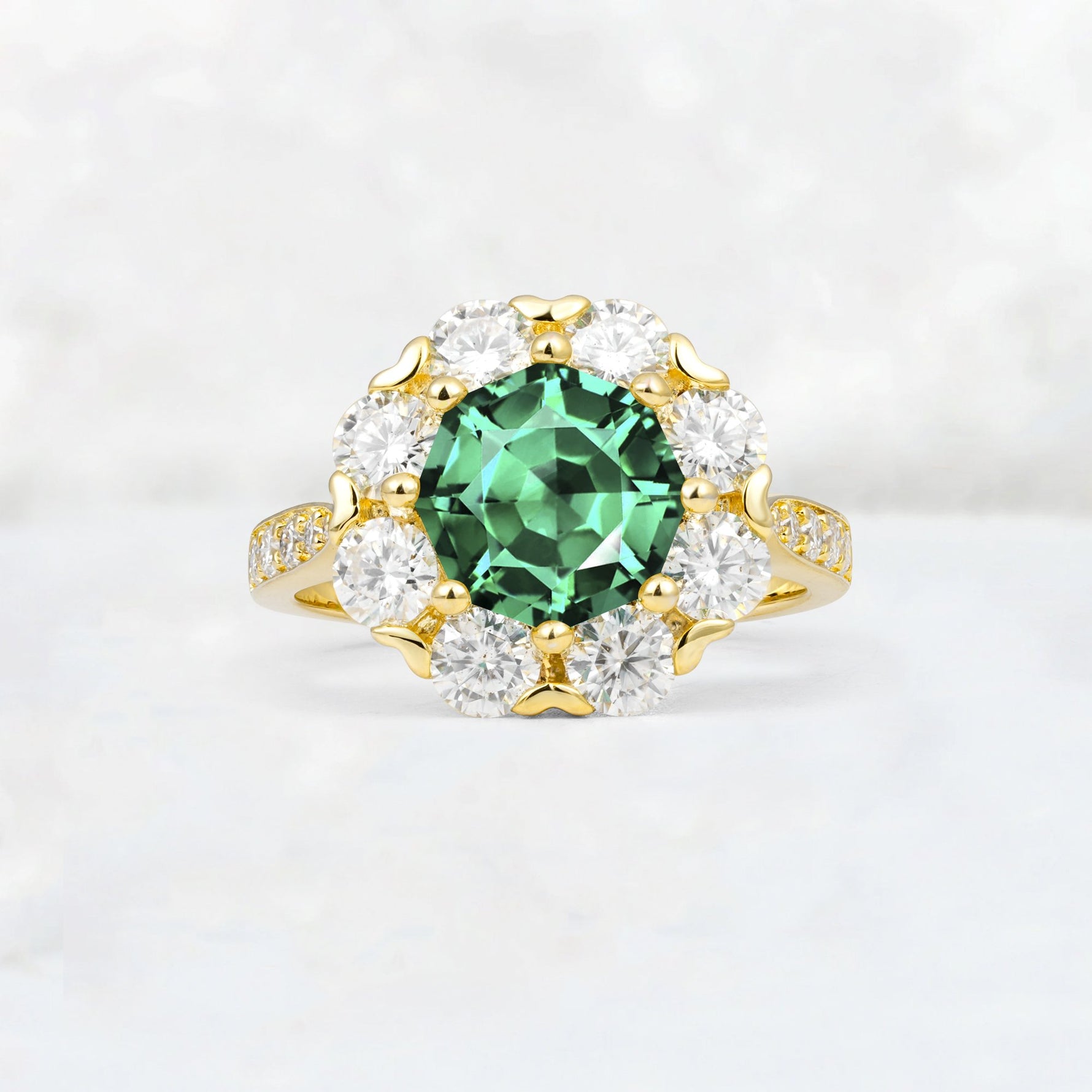Round Cut Emerald Floral Halo Engagement Ring - Additional view