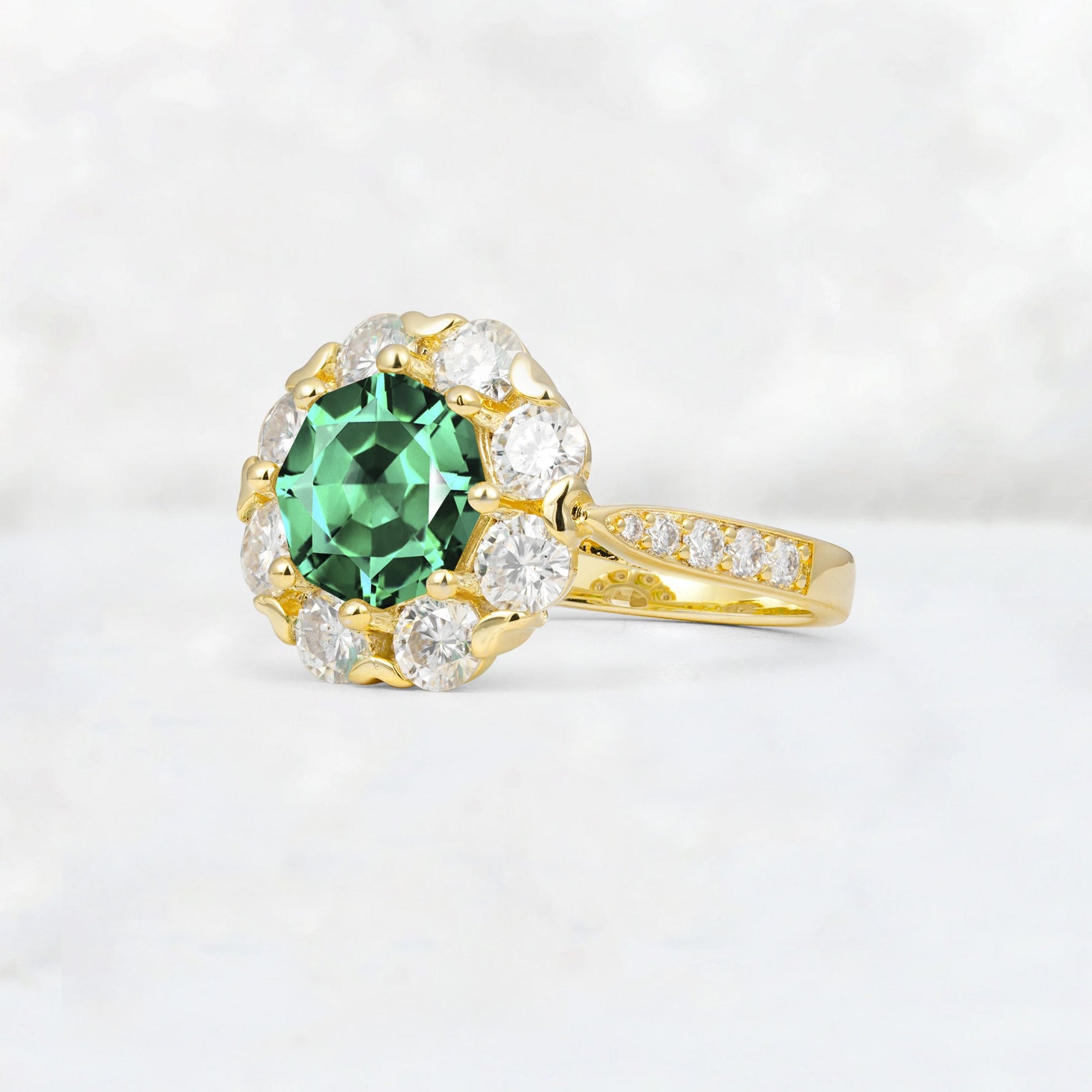 Round Cut Emerald Floral Halo Engagement Ring - Additional view