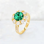 Round Cut Emerald Floral Halo Engagement Ring - Additional view