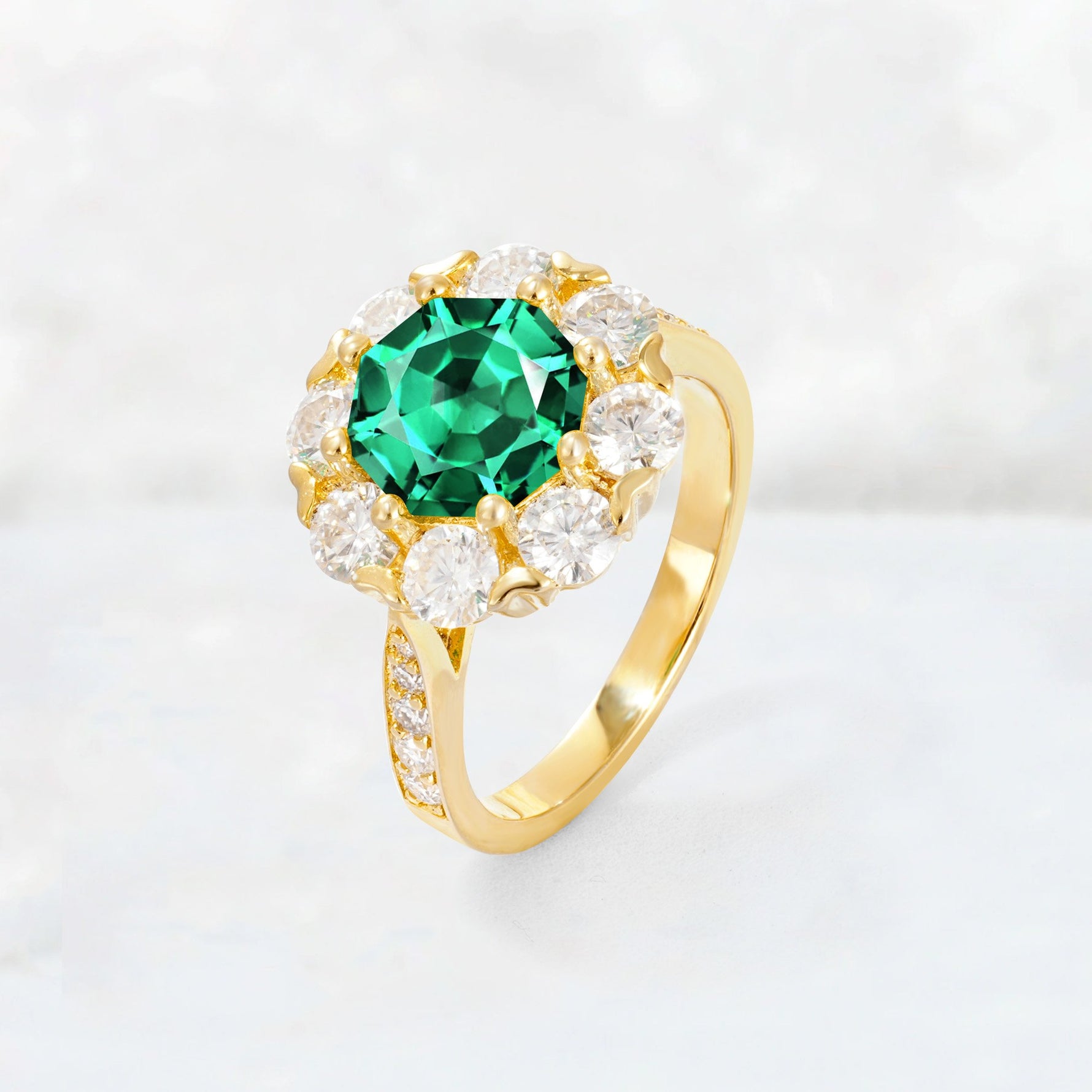 Round Cut Emerald Floral Halo Engagement Ring - Additional view