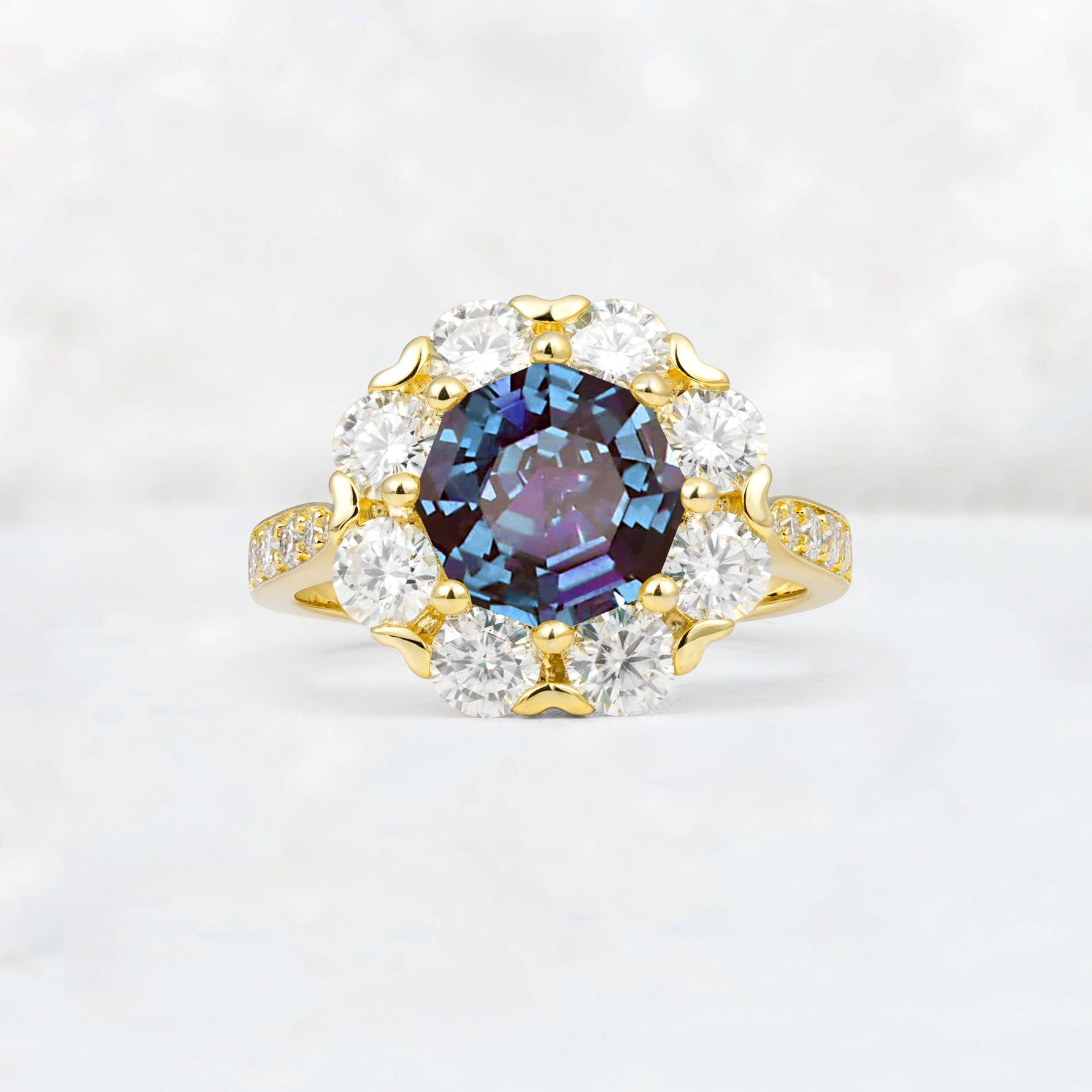 Round Cut Alexandrite Floral Halo Engagement Ring - Additional view