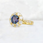 Round Cut Alexandrite Floral Halo Engagement Ring - Additional view