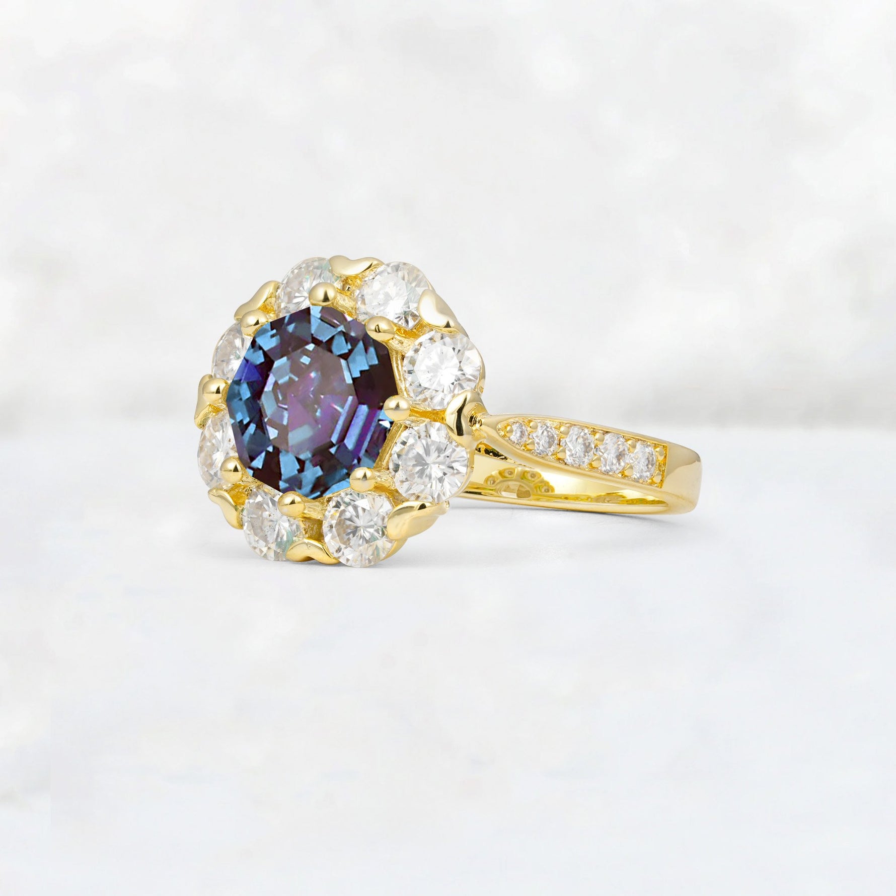Round Cut Alexandrite Floral Halo Engagement Ring - Additional view