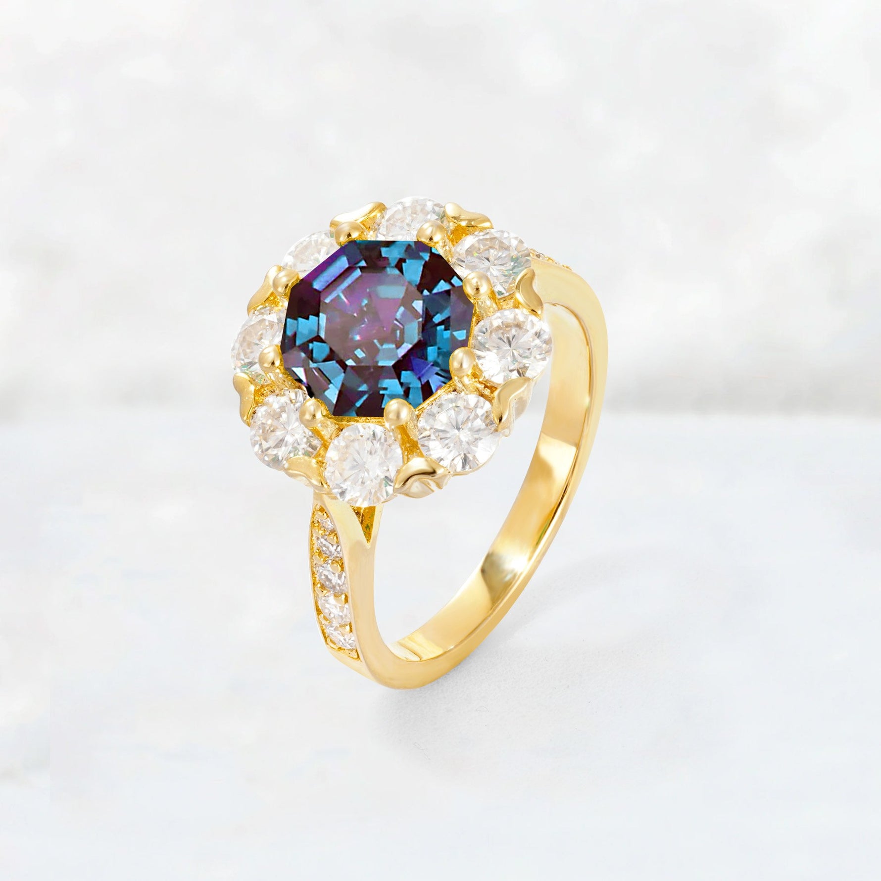 Round Cut Alexandrite Floral Halo Engagement Ring - Additional view