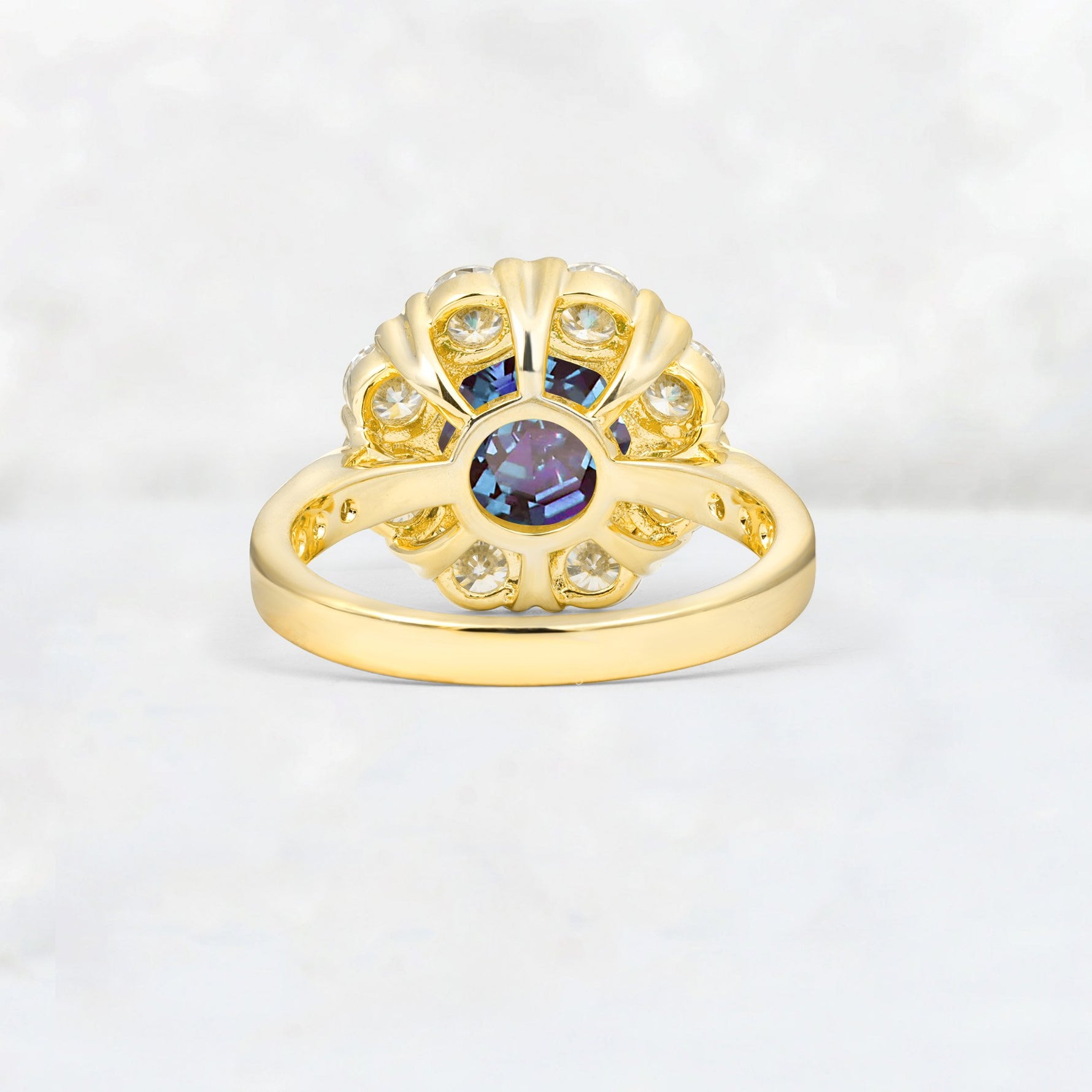 Round Cut Alexandrite Floral Halo Engagement Ring - Additional view