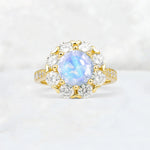 Round Cut Moonstone Floral Halo Engagement Ring - Additional view