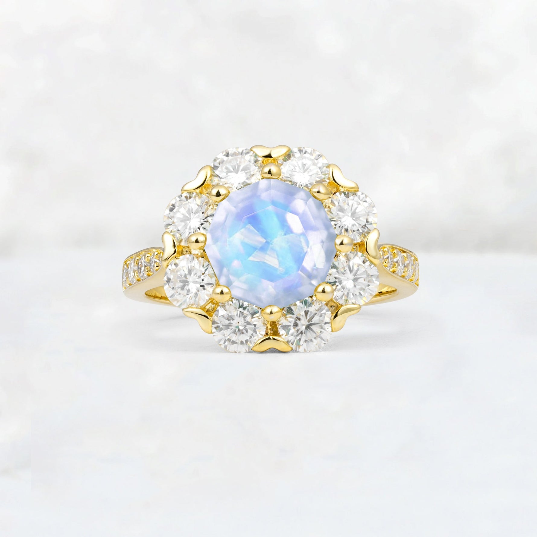 Round Cut Moonstone Floral Halo Engagement Ring - Additional view