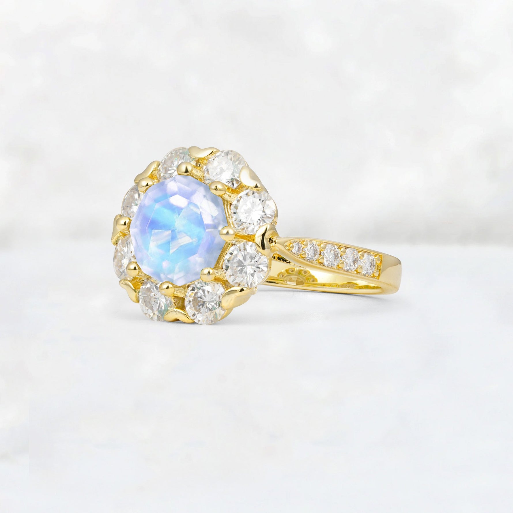 Round Cut Moonstone Floral Halo Engagement Ring - Additional view