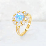 Round Cut Moonstone Floral Halo Engagement Ring - Additional view