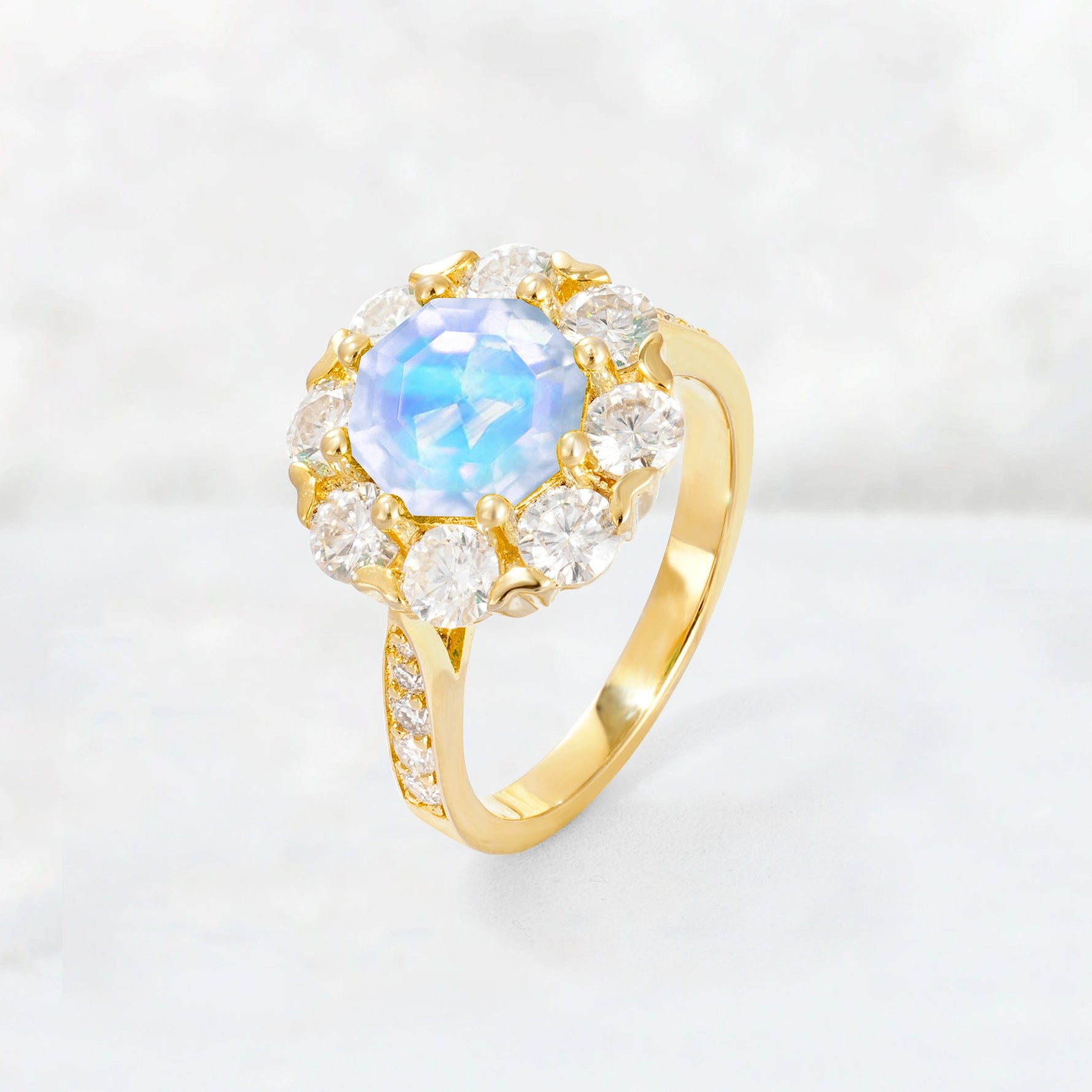 Round Cut Moonstone Floral Halo Engagement Ring - Additional view
