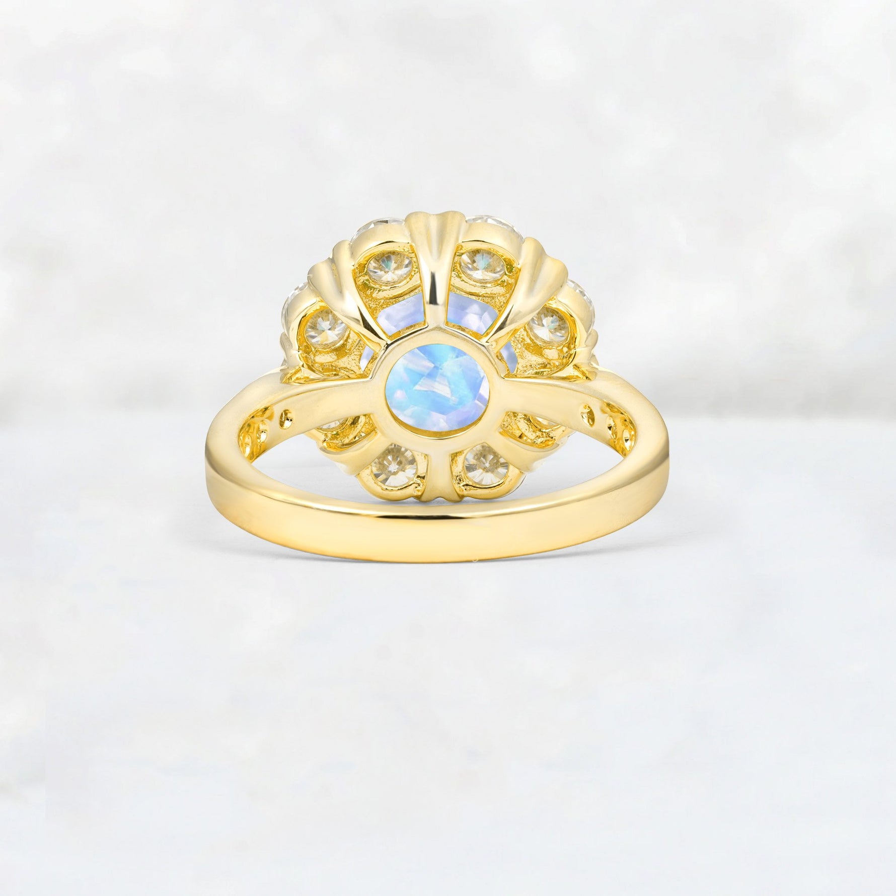 Round Cut Moonstone Floral Halo Engagement Ring - Additional view