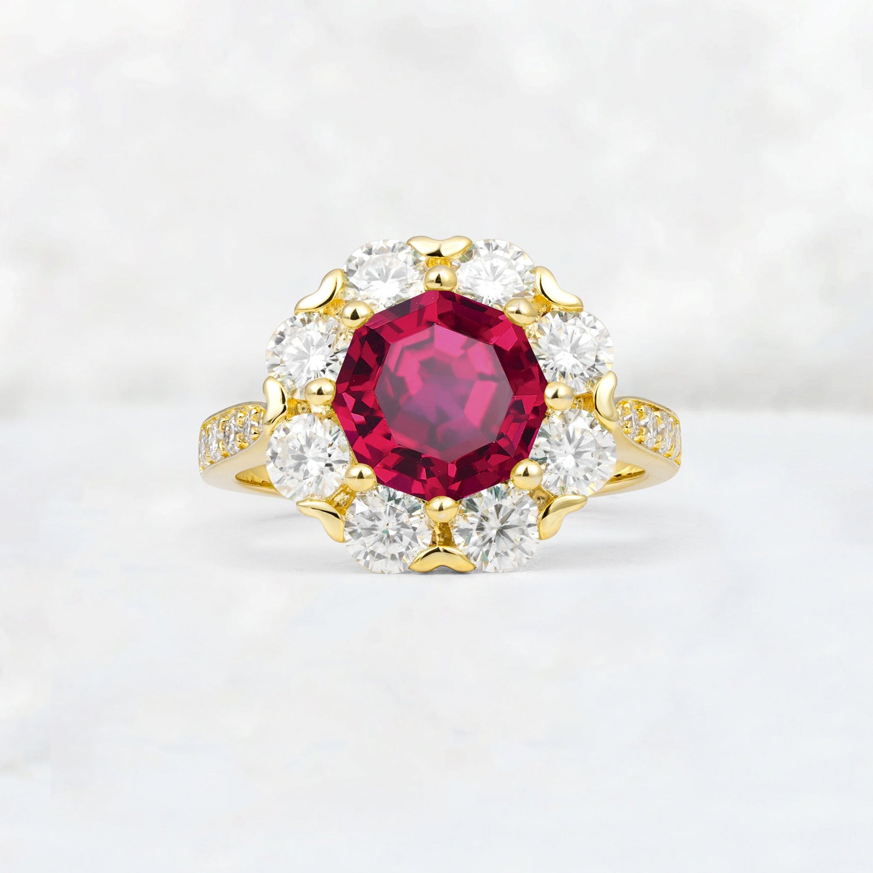 Round Cut Ruby Floral Halo Engagement Ring - Additional view