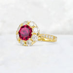 Round Cut Ruby Floral Halo Engagement Ring - Additional view