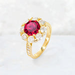 Round Cut Ruby Floral Halo Engagement Ring - Additional view