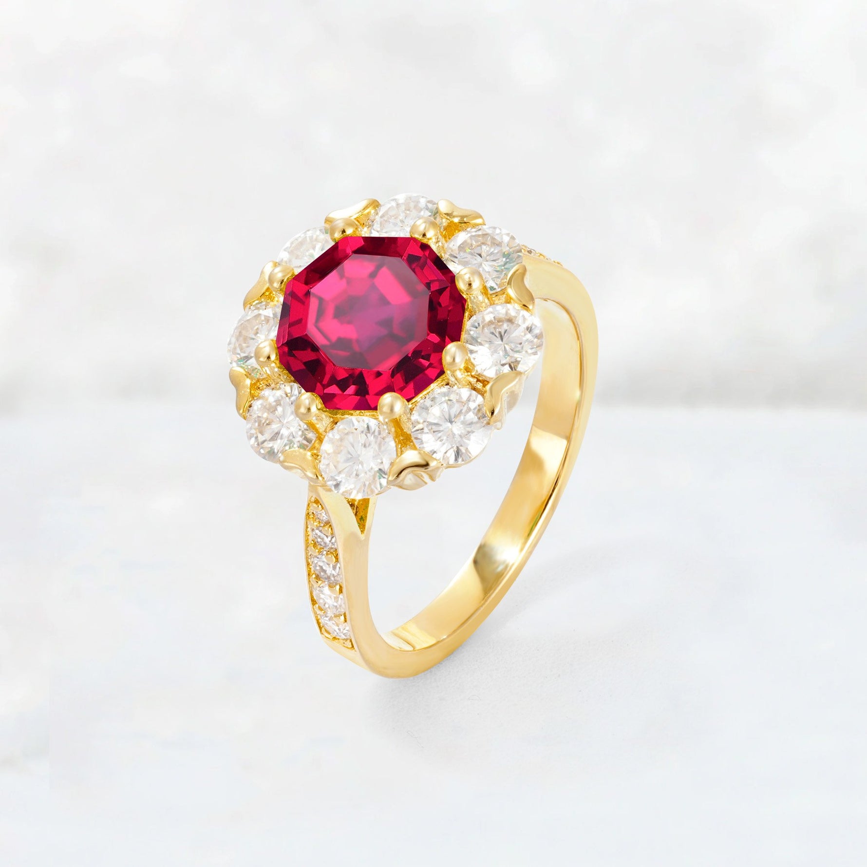 Round Cut Ruby Floral Halo Engagement Ring - Additional view