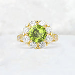 Round Cut Peridot Floral Halo Engagement Ring - Additional view