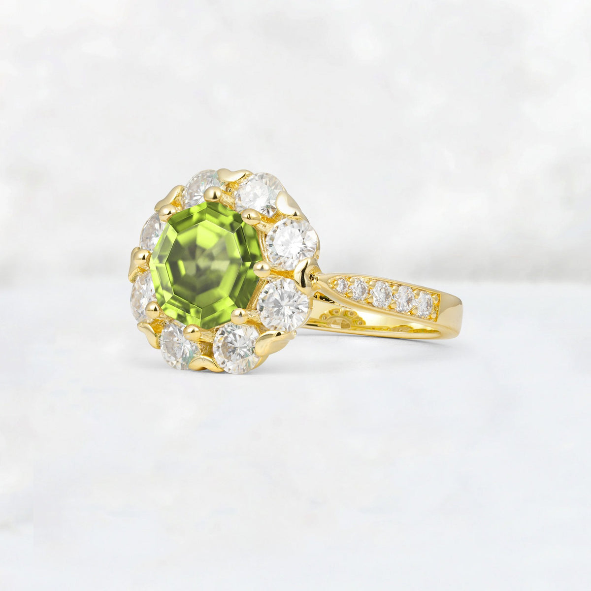 Round Cut Peridot Floral Halo Engagement Ring - Additional view