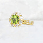 Round Cut Peridot Floral Halo Engagement Ring - Additional view