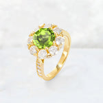 Round Cut Peridot Floral Halo Engagement Ring - Additional view