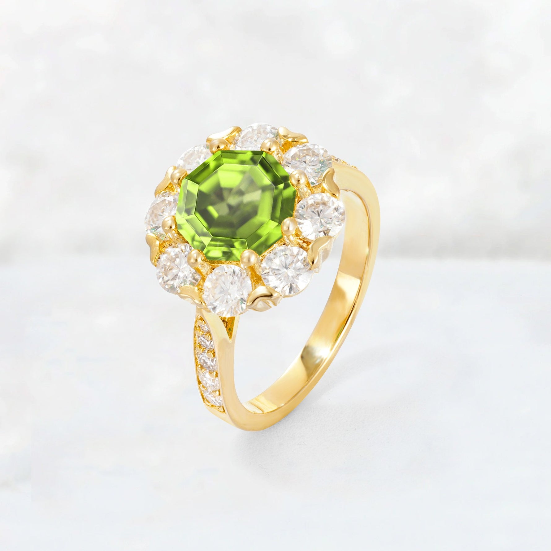 Round Cut Peridot Floral Halo Engagement Ring - Additional view