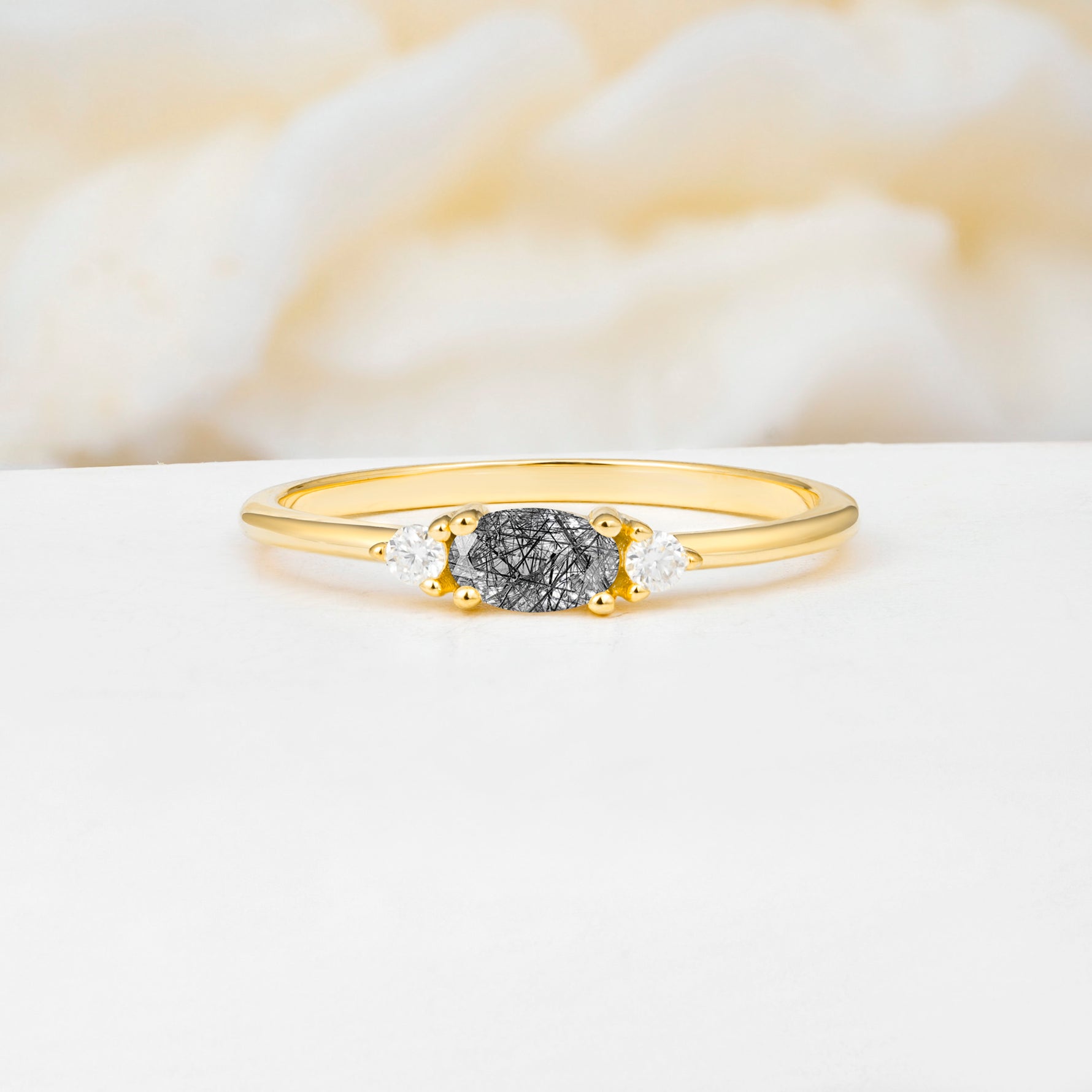 SR13313 Black Rutilated Quartz Ring - Yellow-Gold